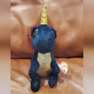 8 inch TY Grindal Dragon Black Gold Red Stuffed Animal Plush Toy